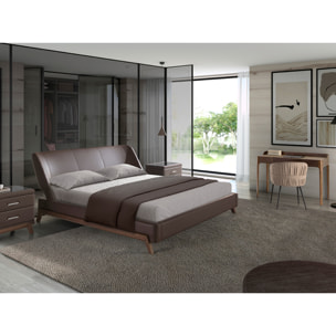 Silla Angel Cerdá con asiento y respaldo tapizados en tela en marrón patas de acero inoxidable en negro mate 58x58x77cm