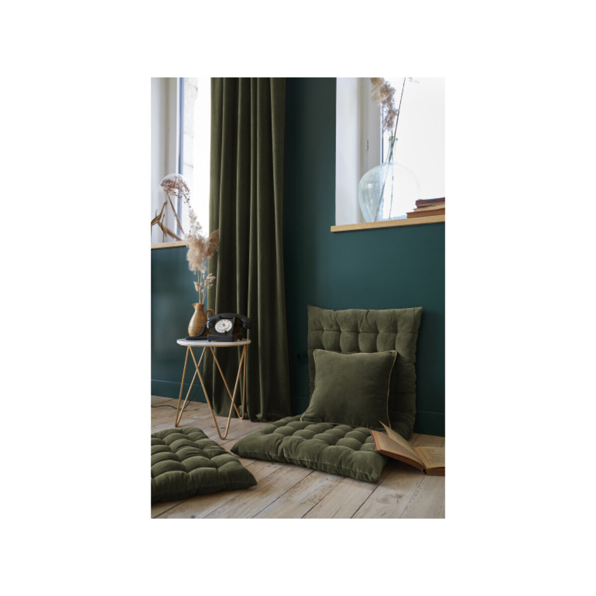 Coussin 45 x 45 cm en velours de coton et passepoil en jute - CESAR