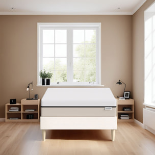 Lit en velours côtelé + Matelas Hybride à ressorts ensachés - DINA & SPRING ELITE