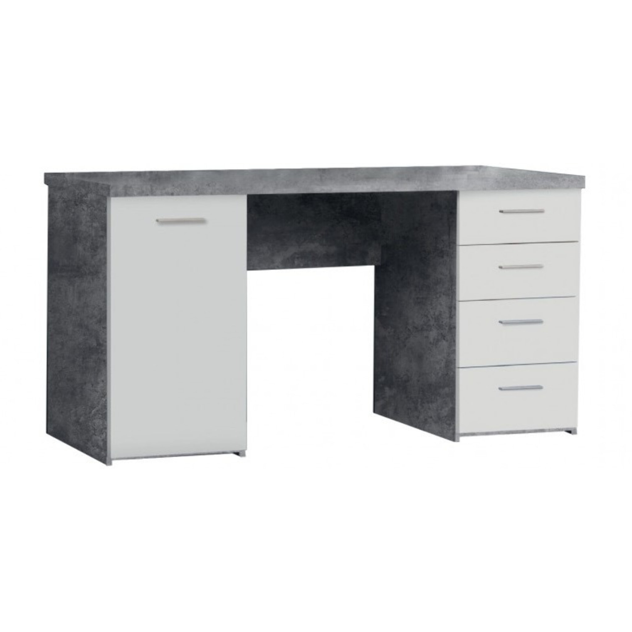 Bureau avec rangements 145 cm - Design béton & blanc - ESTEBANE
