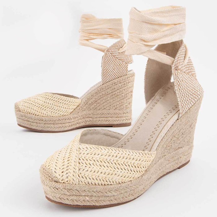 Alpargata De Cuña - Beige - Altura: 10 Cm