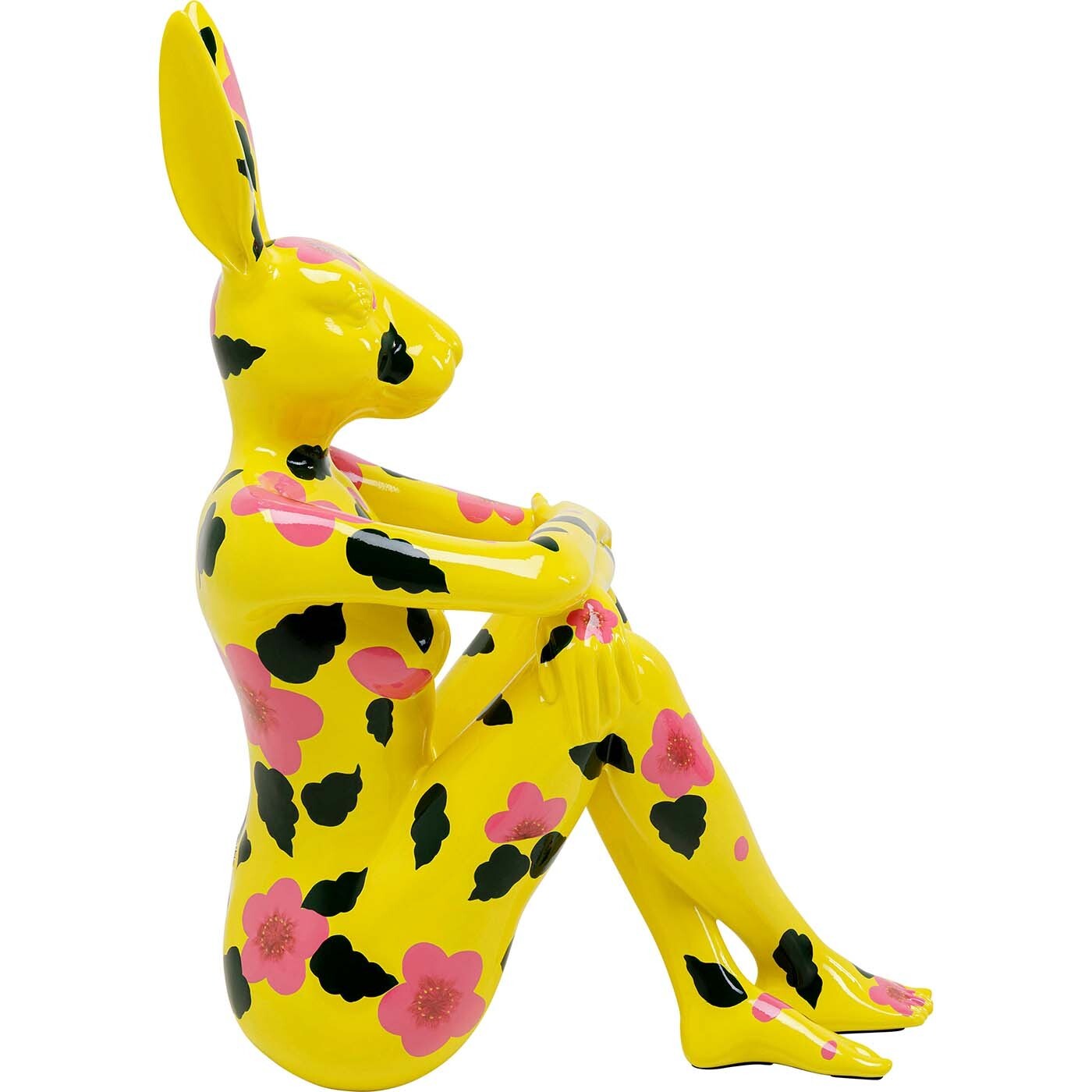 Déco Gangster lapin jaune XL fleurs roses Kare Design