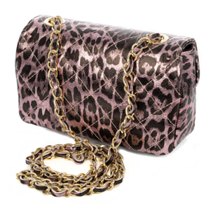 Amaro bolso bandolera mujer. Piel auténtica Gamuza acolchada, animal print leopardo, lacado brillante.