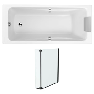 Baignoire droite Odéon up + pare bain 2 volets noir mat