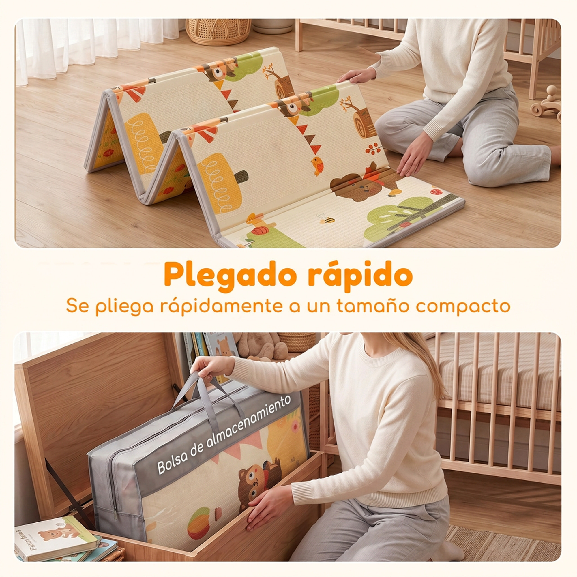 Alfombra de Juego Bebé, Plegable y Reversible, 200x150 cm, Alfombra Educativa Antideslizante e Impermeable, Diseño Árbol y Bosque, para Gateo, Jugar y Aprendizaje, para Salón y Dormitorio