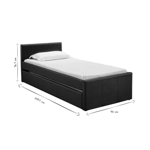 Lit gigogne noir mat 90x190 cm MACCO