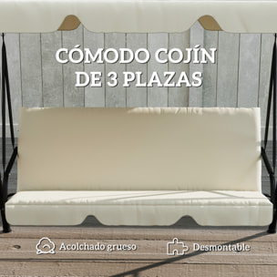 Columpio de Jardín Exterior de 3 Plazas, Balancín de Jardín Exterior con Techo Ajustable, Cojín y Marco de Acero, para Balcón, Terraza, Patio, Carga 240 kg, 172x118x153 cm, Beige