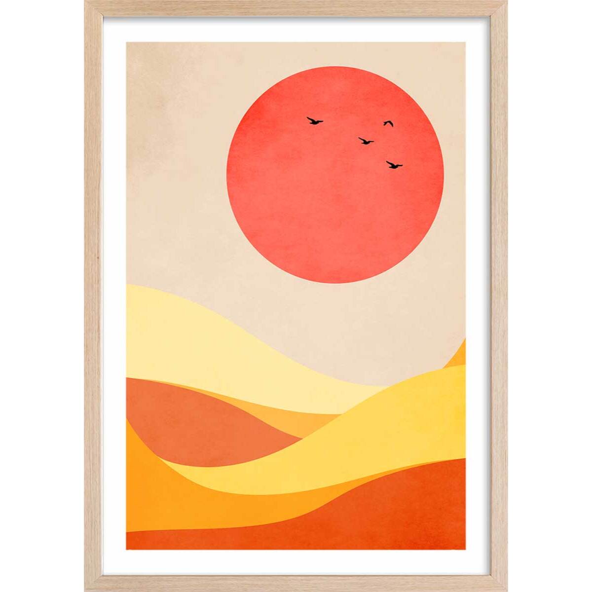 Vague harmonieuse Affiche + cadre en bois - Chêne