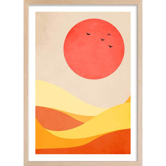 Vague harmonieuse Affiche + cadre en bois - Chêne