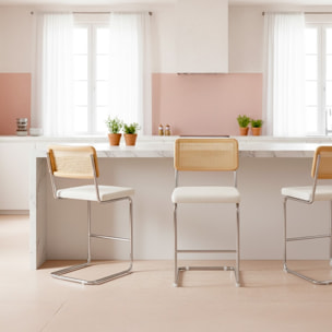 Lot de 2 tabourets de bar en cannage et tissu bouclé - MUSE