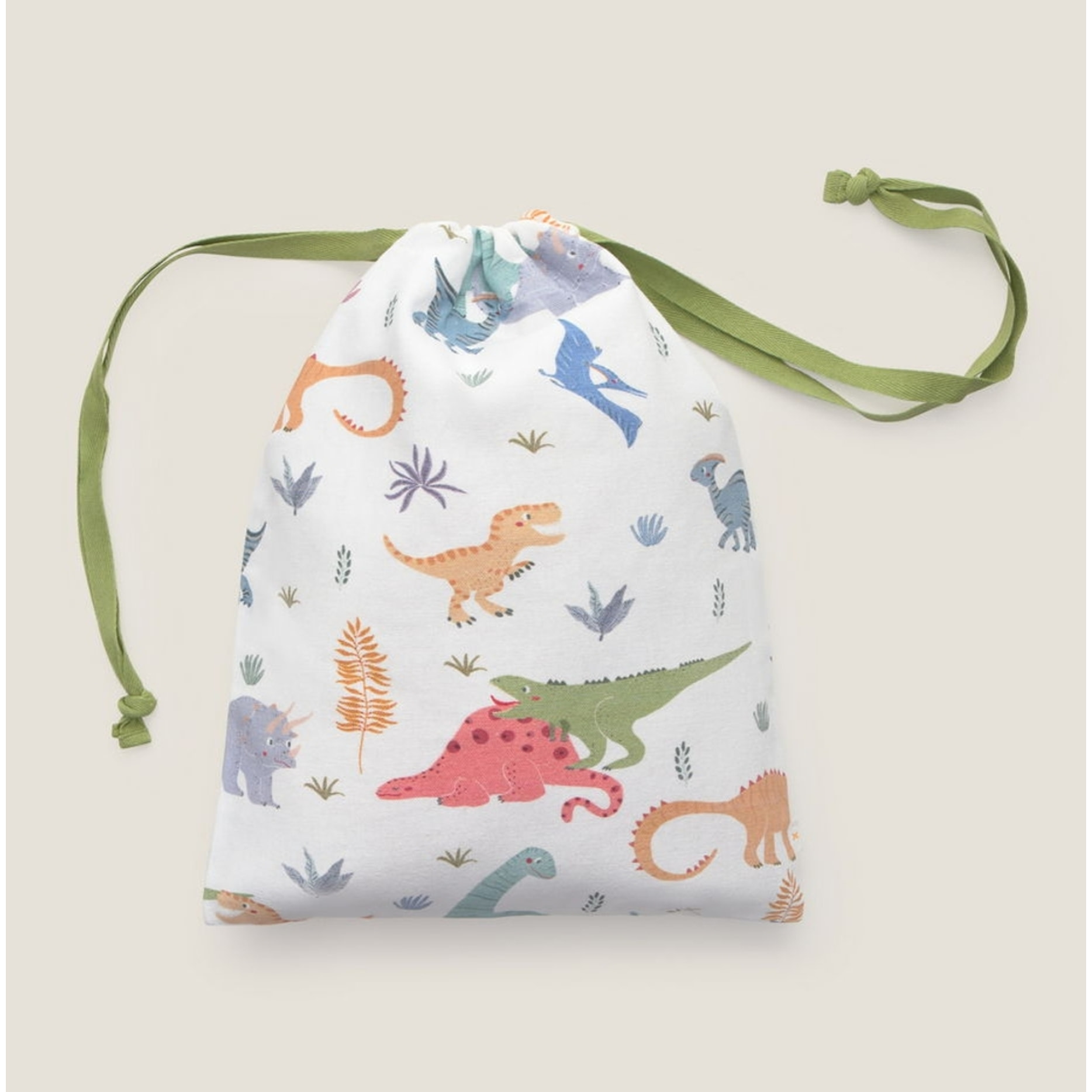 Bolsa de algodón estampada dinosaurios Dinot color blanco 100% Algodón