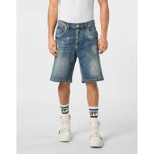 PHILIPP PLEIN DENIM SHORTS SKULL
