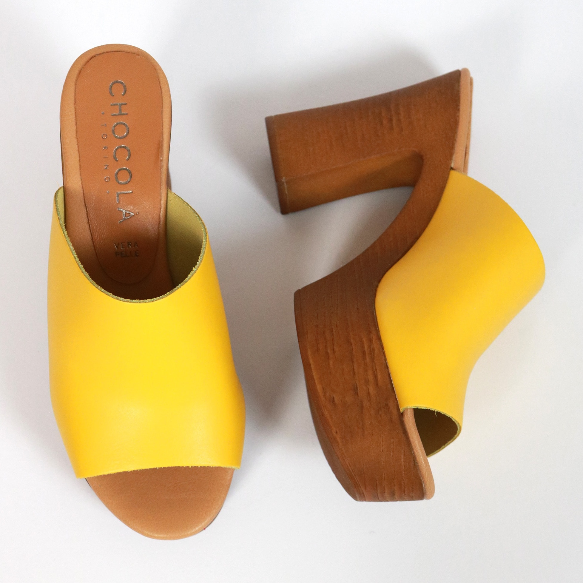 MULE TACCO WOOD CHOCOLA' GIALLO