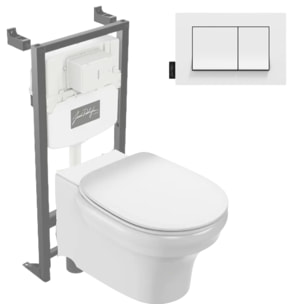 Pack WC suspendu sans bride à économie d'eau Cléo 1889 +  abattant + bâti-support + plaque rectangle blanche