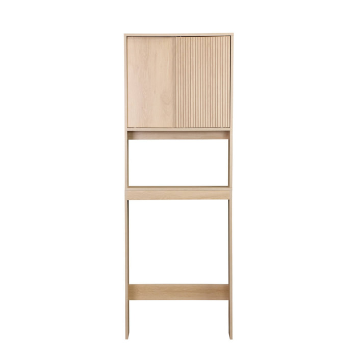 Etagère / Meuble WC Linear avec portes coulissantes. 3 espaces de rangement. naturel. 64 x 20 x 180 cm