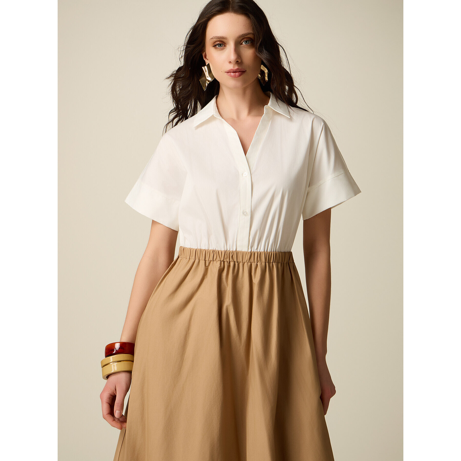 Oltre - Vestito lungo colour block - Marrone