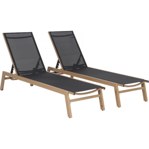 Lot de 2 bains de soleil en aluminium imitation bois "Elysia" - Noir