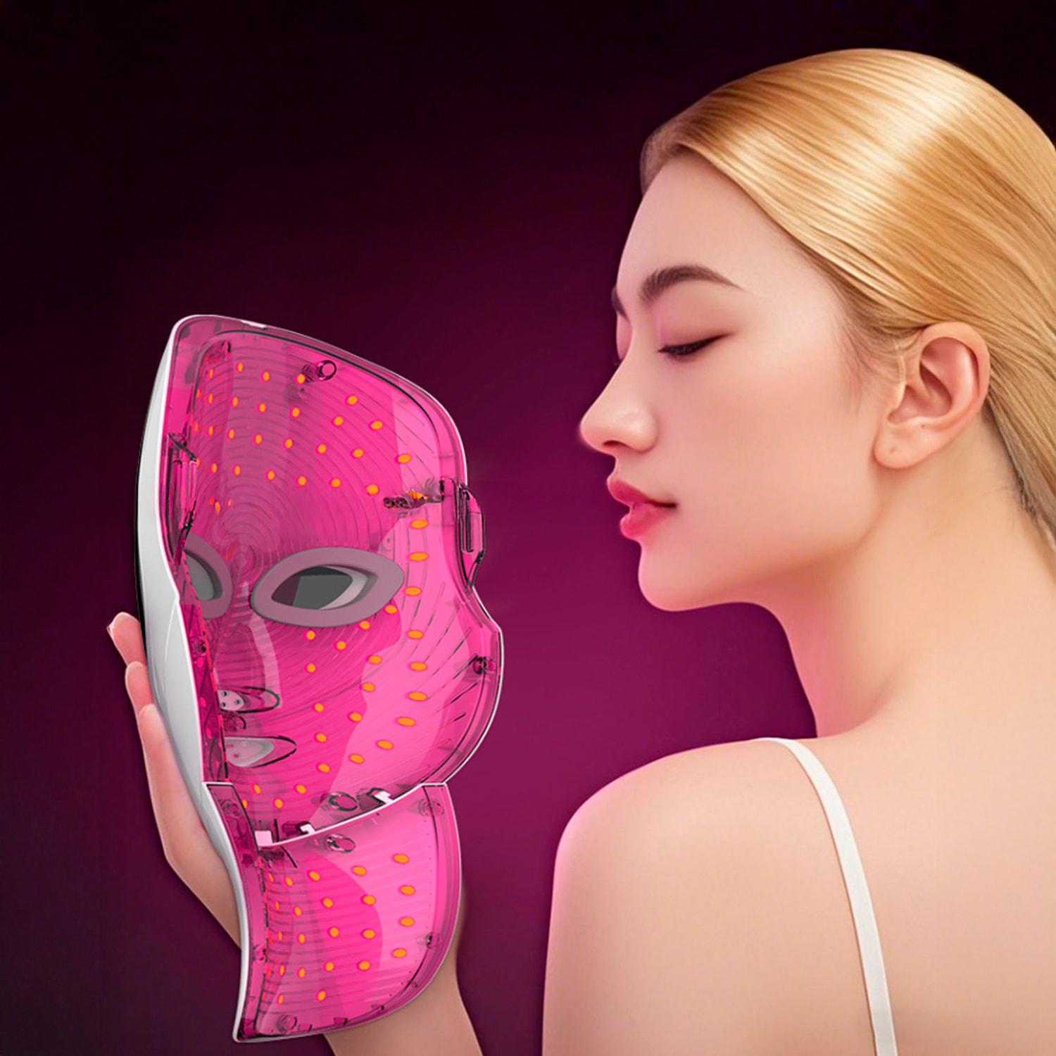 Maschera facciale per trattamento di luce LED con 7 colori. Viso e collo.