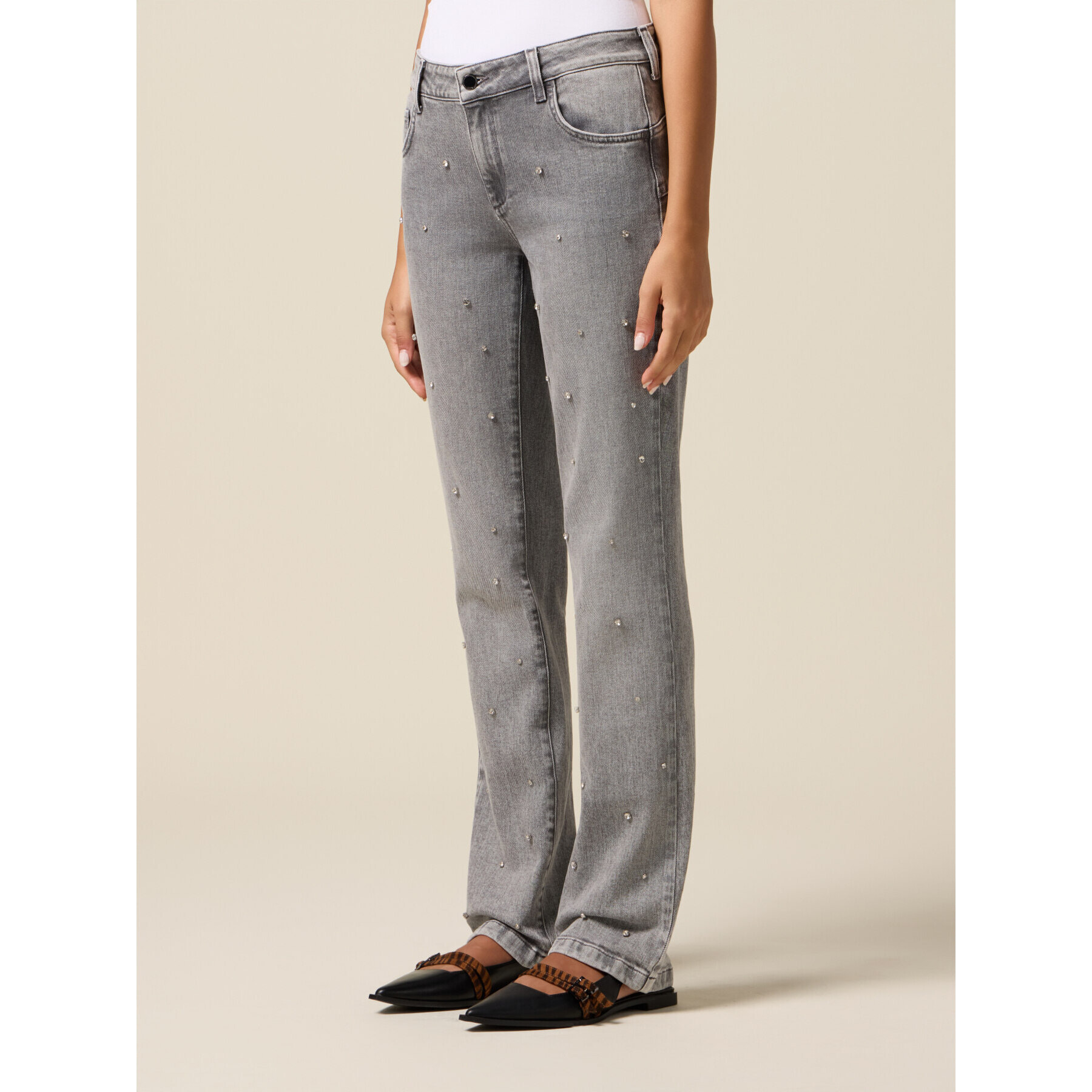 Oltre - Jeans regular con castoni - Grigio