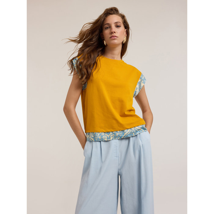 Motivi - T-shirt con bordi stampati - Giallo