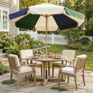 Sombrilla Terraza Exterior, Ø2,3 m, Sombrilla de Jardín con Marco de Efecto Madera, Polea con Cuerda, Dosel Bicolor, UPF30+, Parasol para Playa, Patio, Terraza, Verde Oscuro