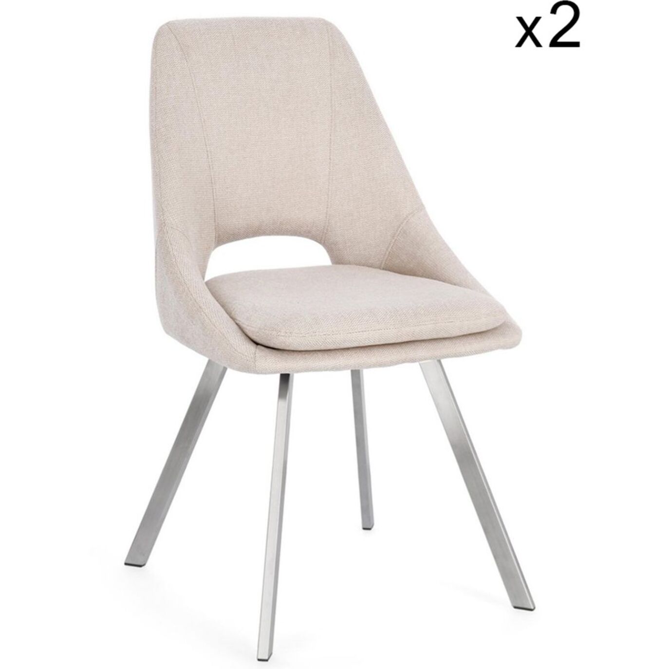 Set di sedie KASHAR in tessuto beige e gambe acciaio