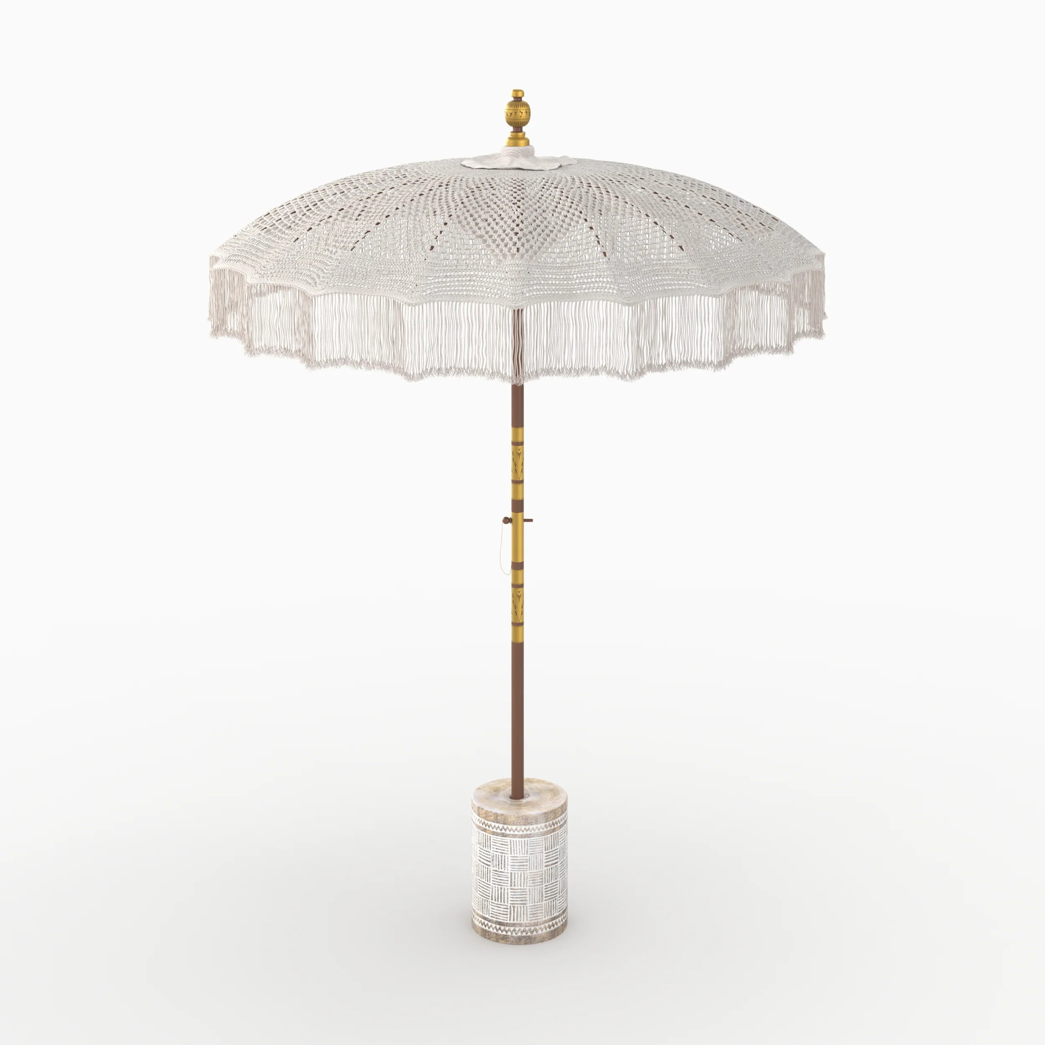 Ensemble parasol en macramé et pied de parasol en bois - Fakélé