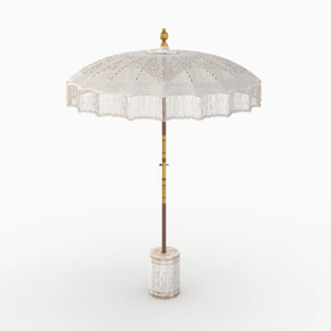 Ensemble parasol en macramé et pied de parasol en bois - Fakélé