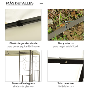 de Jardín 4x3 m, Pabellón de Jardín Gazebo con Doble Techo, Marco de Acero, 8 Orificios de Drenaje, UPF30+, Carpa para Exterior, Terraza, Patio, Fiestas, Blanco Crema
