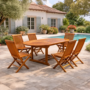 Salon de jardin Teck huilé 6 personnes - Table ovale + 6 chaises NARRA