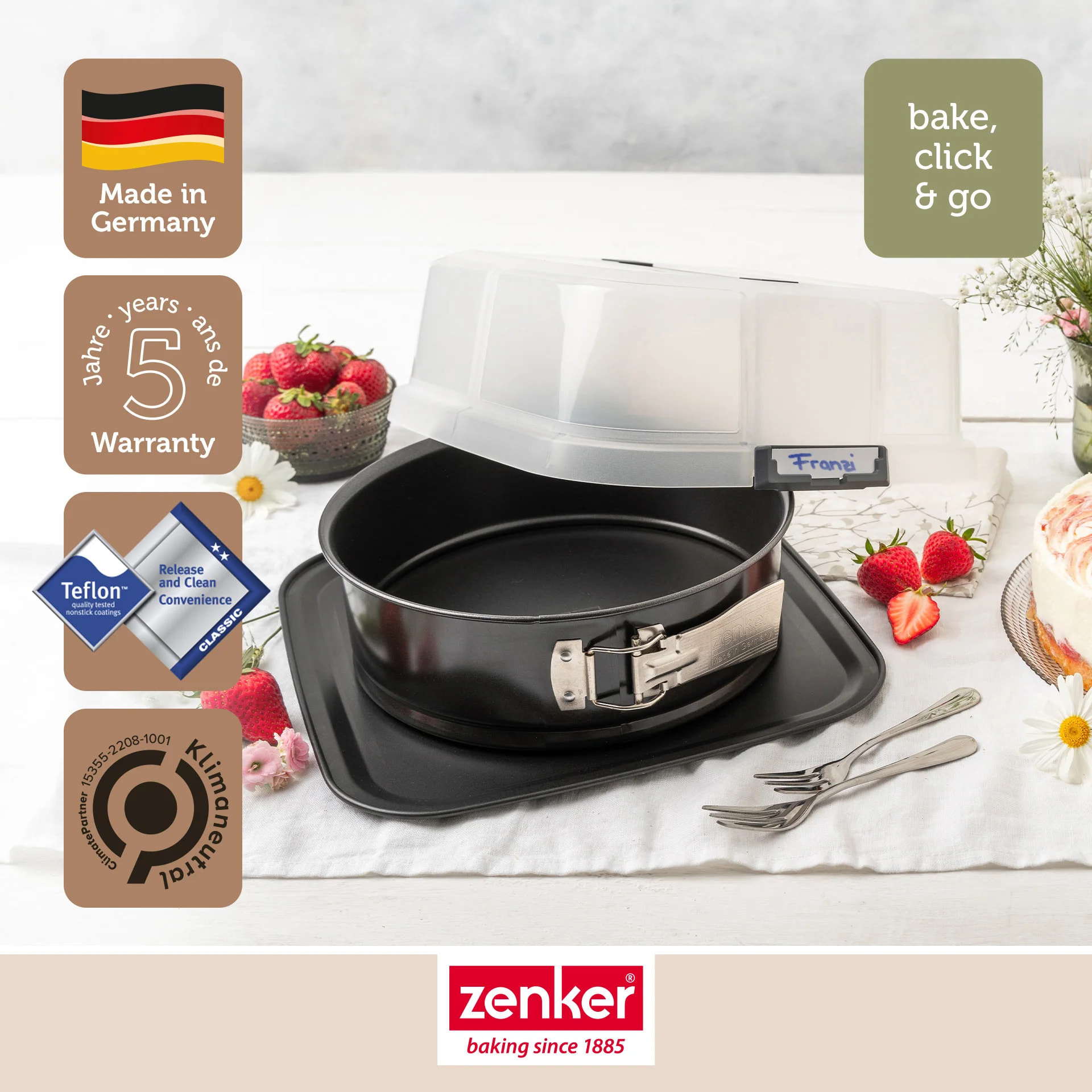 Moule à charnière rond 23 cm avec couvercle de transport Zenker Bake Click and Go