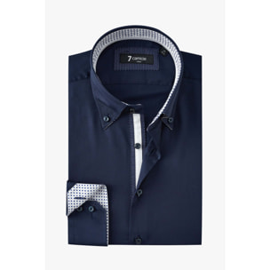 Camicia Uomo 2 Bottoni Button Down Slim Satin Unito Blu