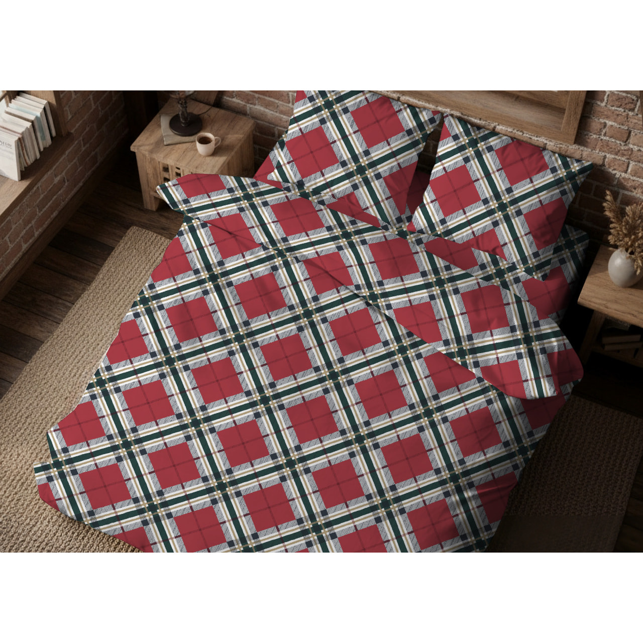 Parure Copripiumino In Flanella Fantasia Scozzese Disegno Tartan