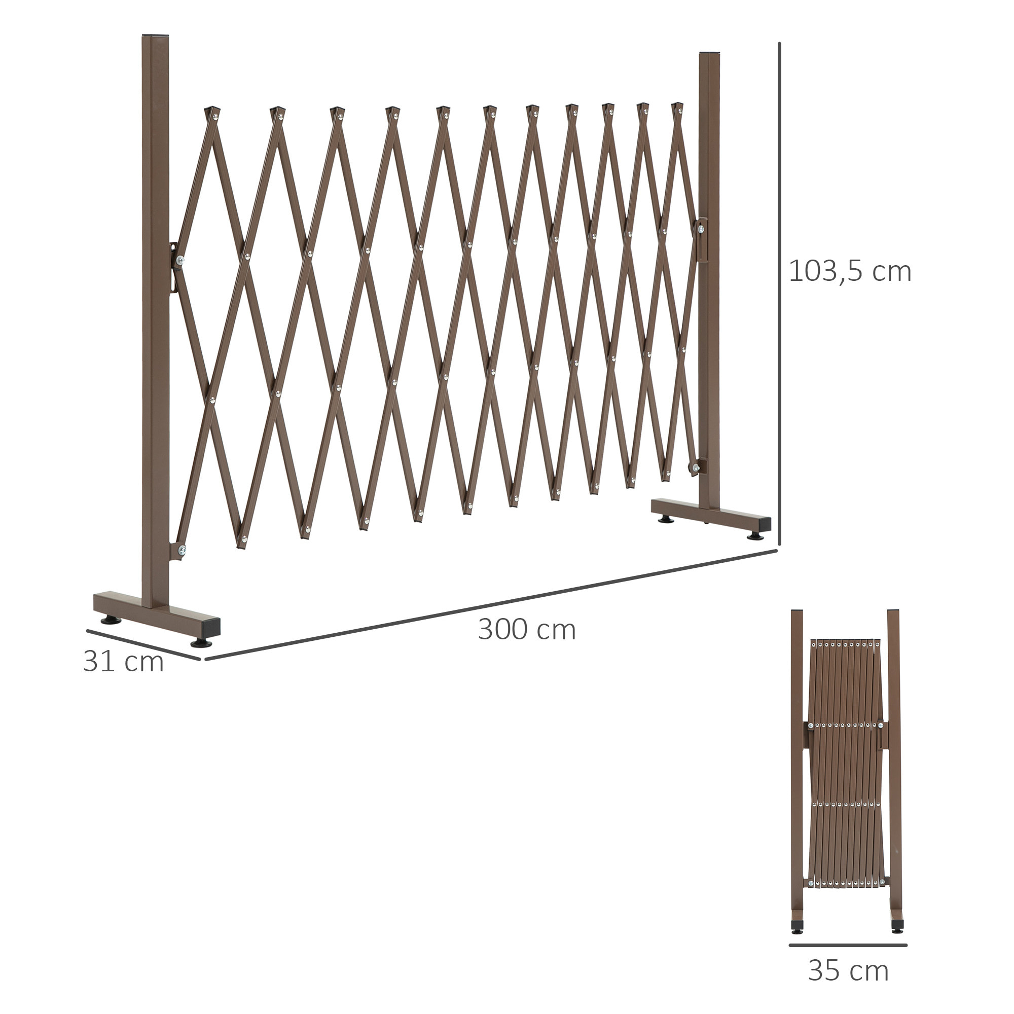 Barrière extensible rétractable barrière de sécurité 300L x 31l x 103H cm alu métal marron