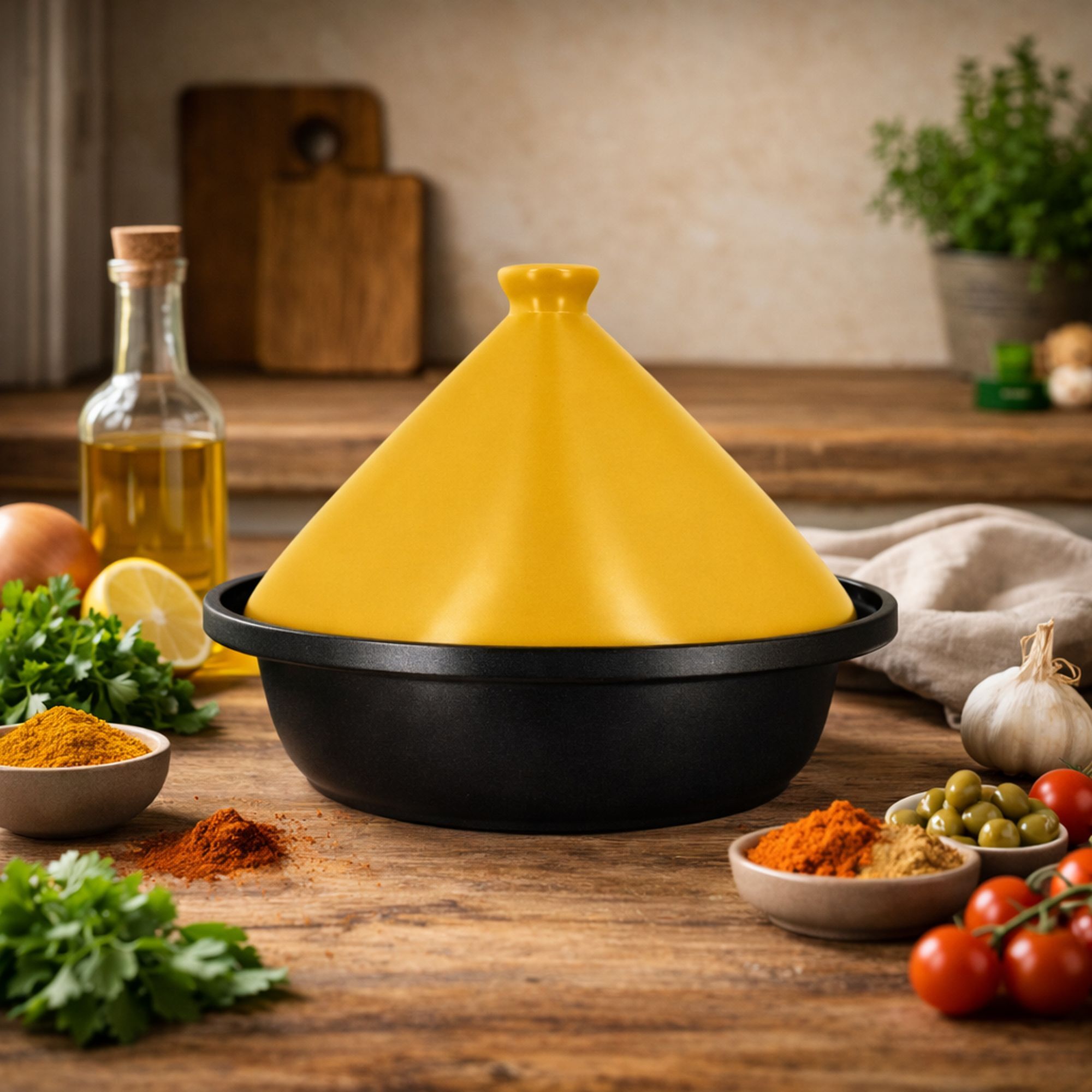 Tajine d24cm fond alu induction couvercle en céramique safran