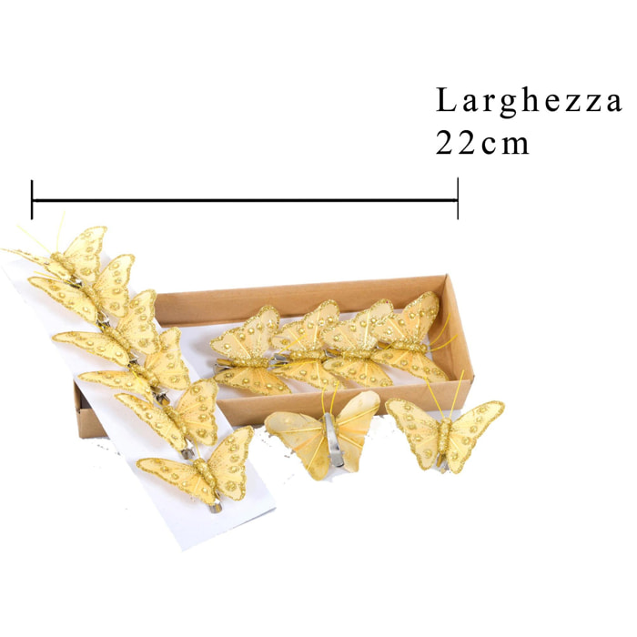 Farfalle Natalizie Con Clip, 12 Pezzi - Pezzi 2 - 22X3,7X9,5 - Colore: Dorato - Bianchi Dino - Articoli Natalizi