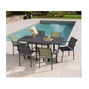 HONFLEUR BEZIERS - Ensemble table et chaises de jardin  - Gris Anthracite et Vert sauge
