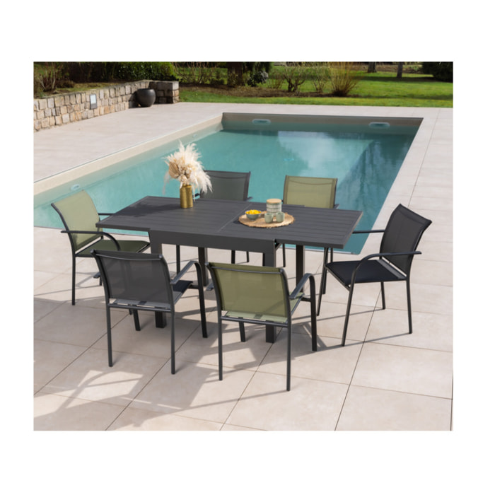 HONFLEUR BEZIERS - Ensemble table et chaises de jardin  - Gris Anthracite et Vert sauge
