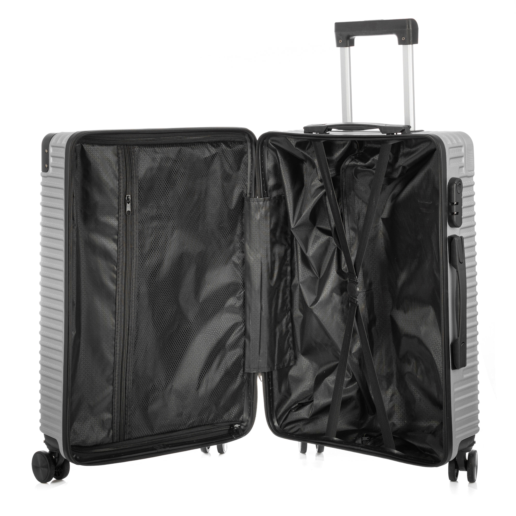 DAM Set di 3 valigie Trolley, in materiale leggero ABS ad alta resistenza con angoli rinforzati. Chiusura numerica e 4 ruote doppie removibili e girevoli a 360°. 54x32x80 Cm. Colore: Grigio Chiaro