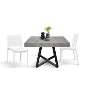 Tavolo FORTE DEI MARMI in legno, finitura grigio cemento e base a X in metallo antracite, allungabile 95x90 cm - 145 x 90 cm