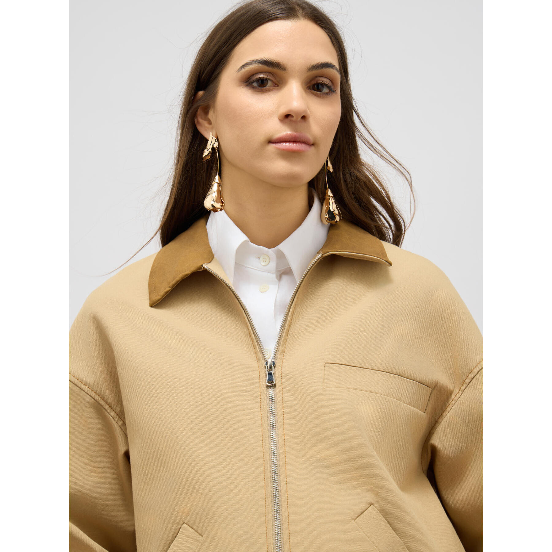 Oltre - Chaqueta bimaterial de mezcla de algodón - Beige
