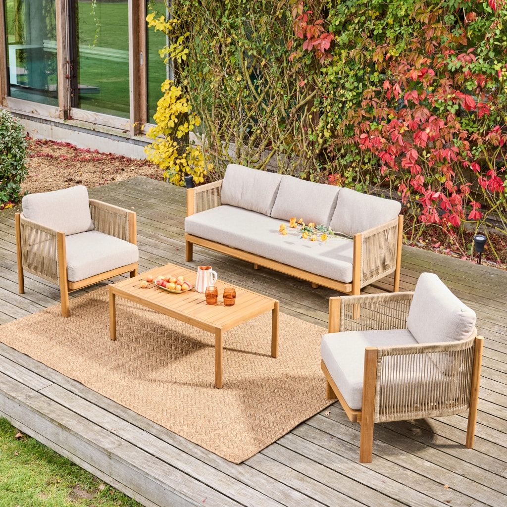 Salon de jardin acacia et cordes 5 places ELOMI