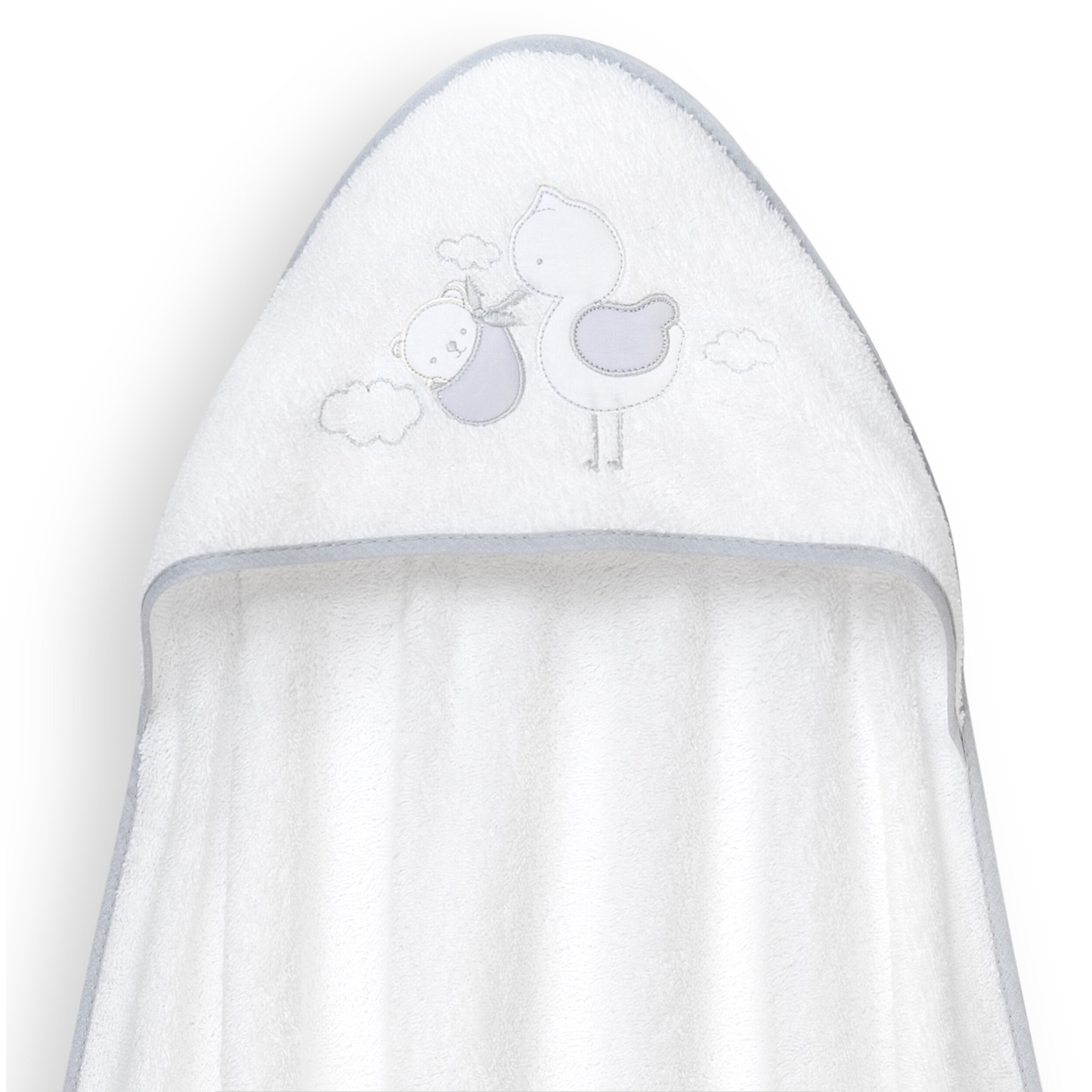 Capa Baño 1X1 Mod Cigueña Oso+Gorro Bco/Gris