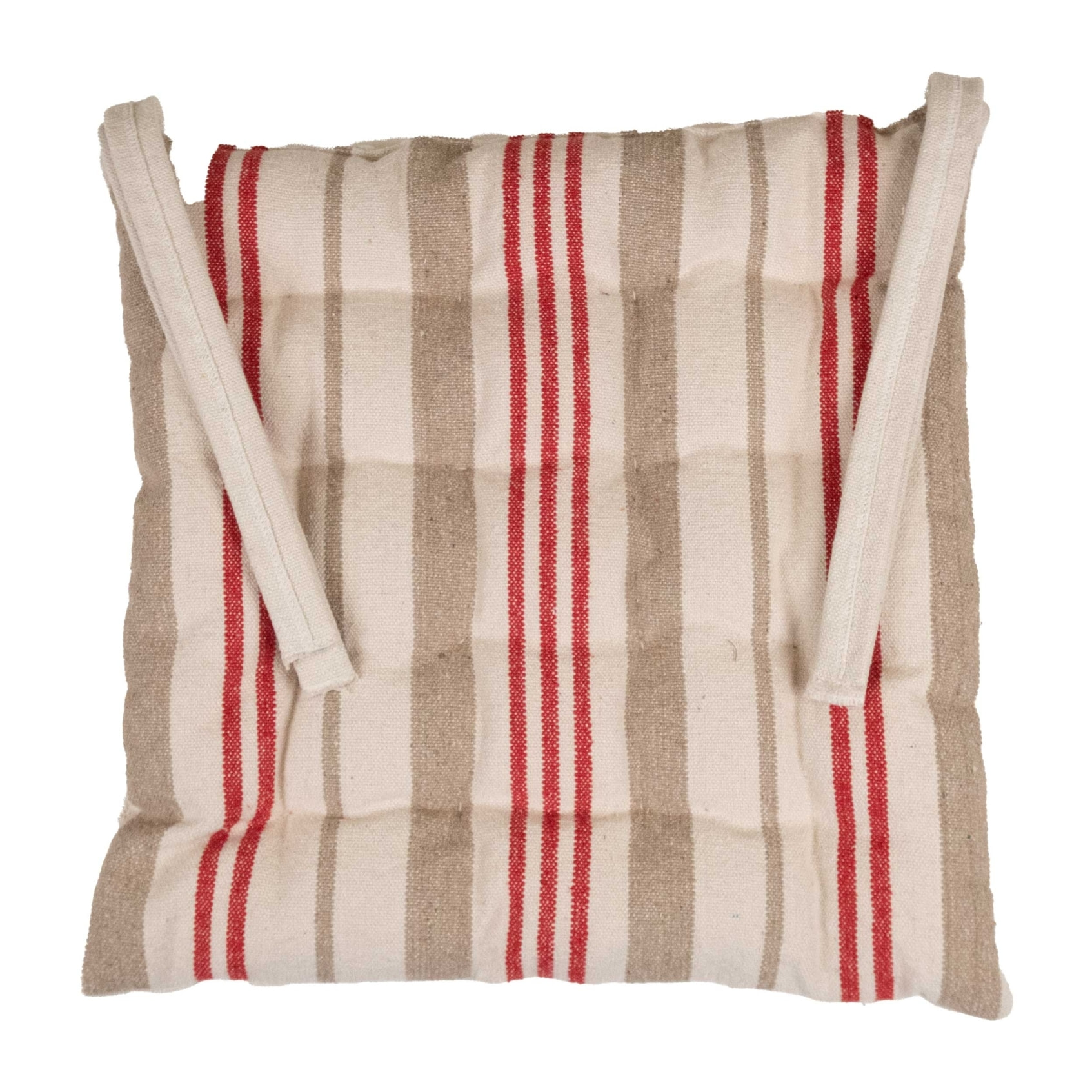 Galette de chaise matelassée à rayures en toile canevas - Rouge