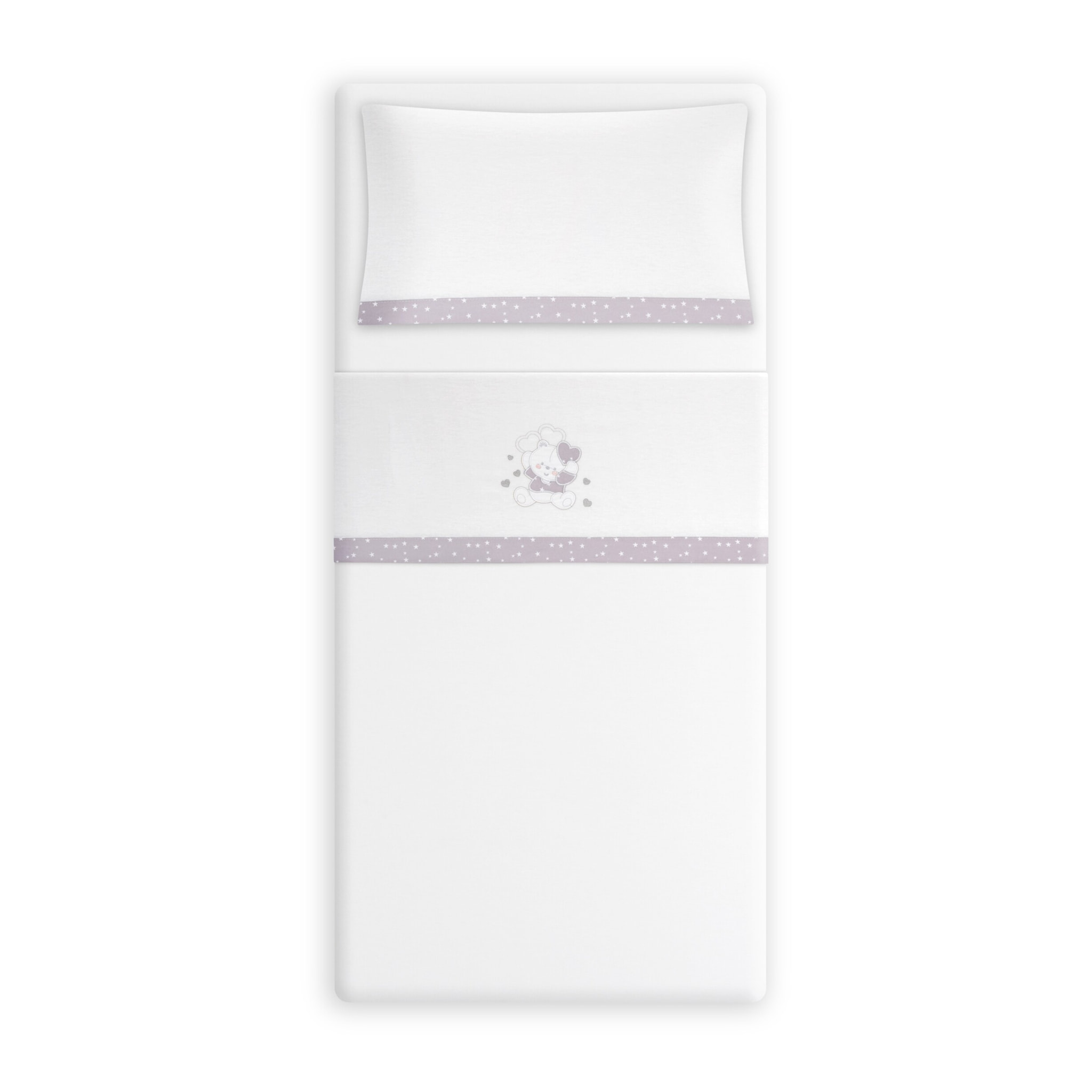 Triptico Cuna Franela D. Algodon Oso Corazones Bco/Gris