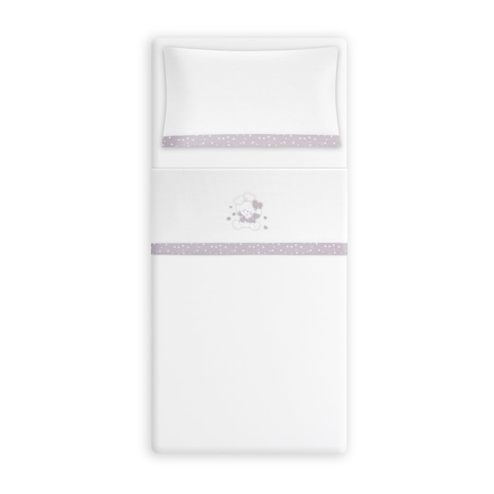 Triptico Cuna Franela D. Algodon Oso Corazones Bco/Gris