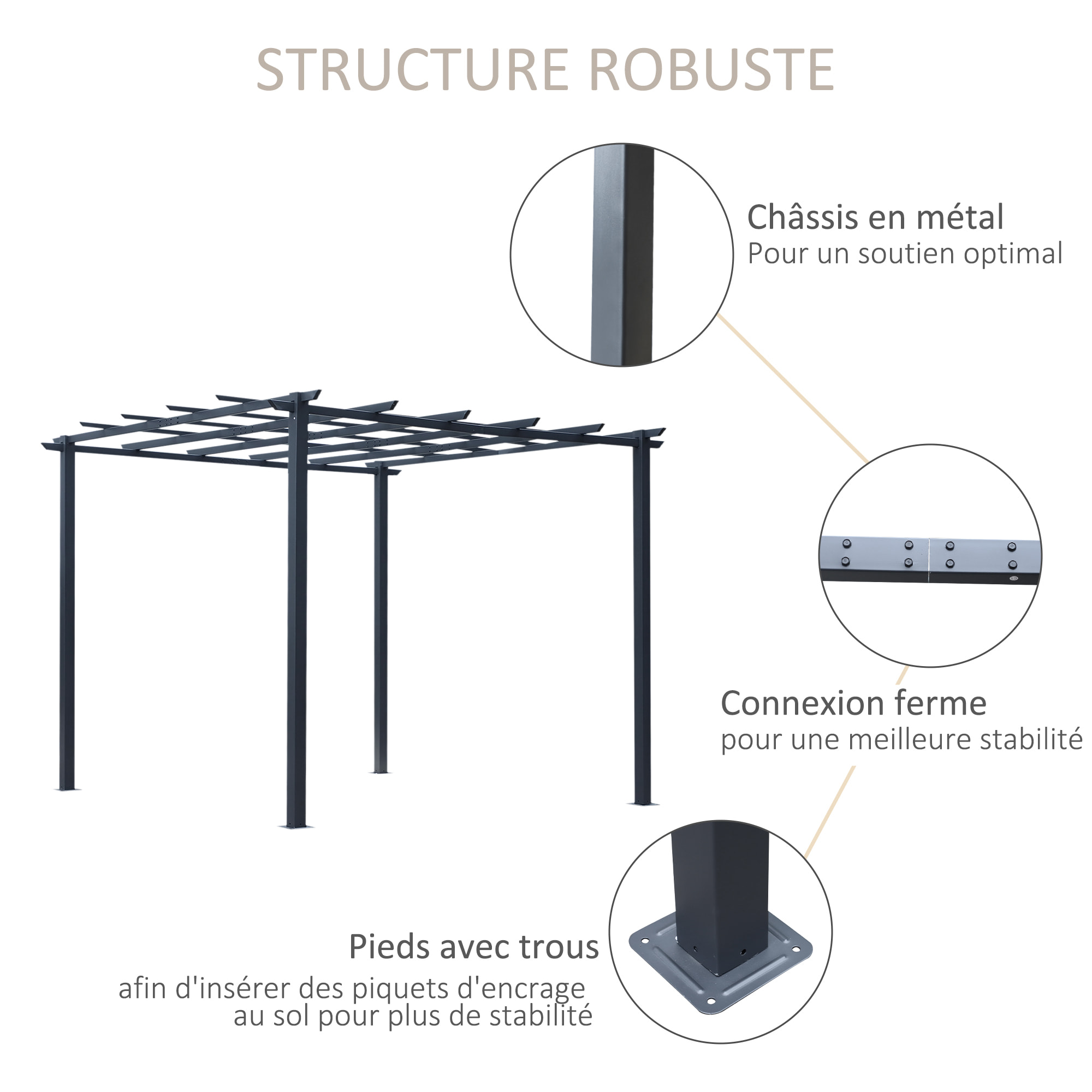 Pergola autoportante style contemporain - toit terrasse à décorer - dim. 3L x 3l x 2,3H m - métal époxy anticorrosion noir