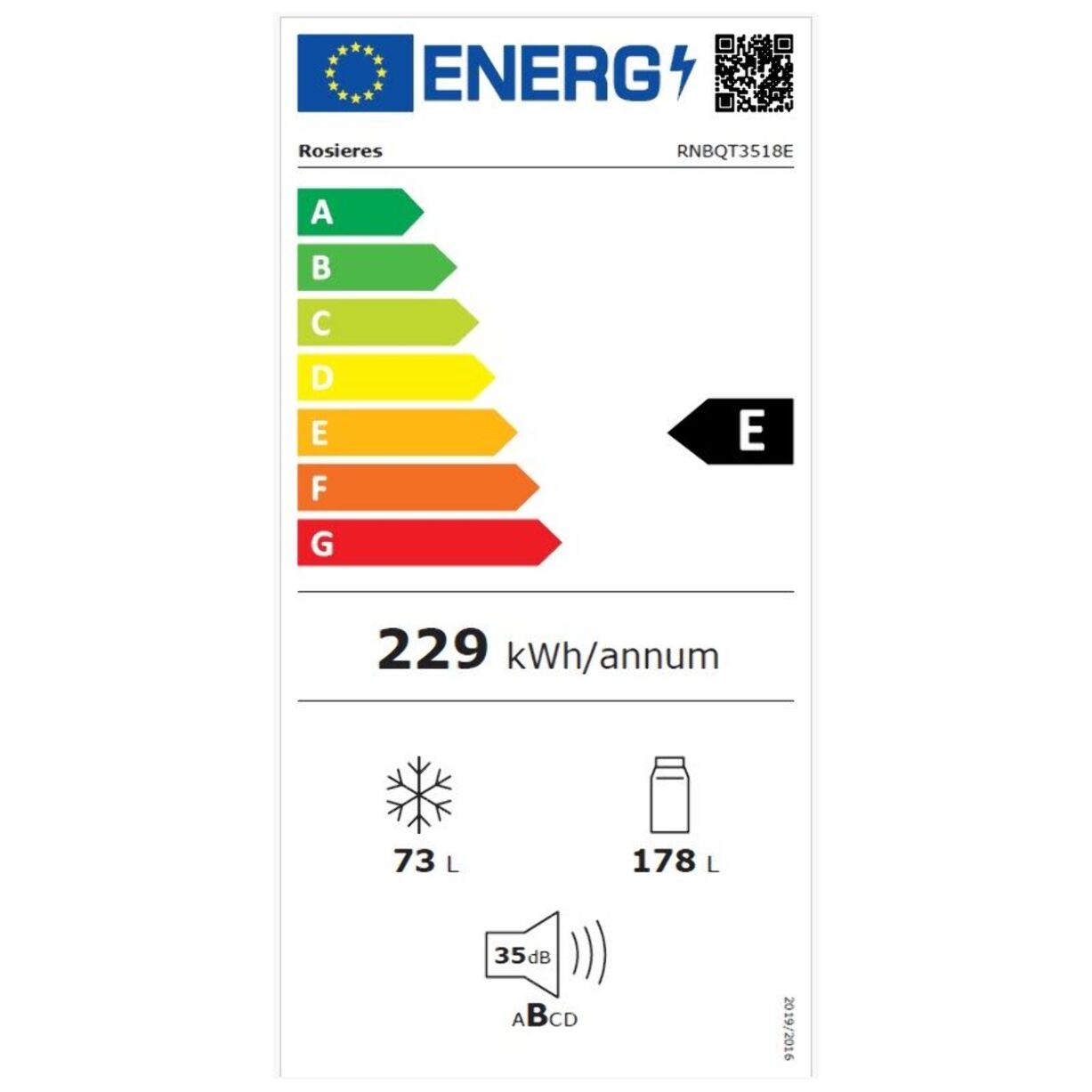 Réfrigérateur combiné encastrable ROSIERES RNBQT3518E