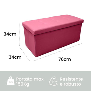 Pouf contenitore imbottito in tessuto con seduta lunga, panca multifunzione con spazio interno, ideale come poggiapiedi, seduta o contenitore, pratico e versatile per soggiorno, camera o ingresso, facile da pulire, dimensioni 76x34x34 cm