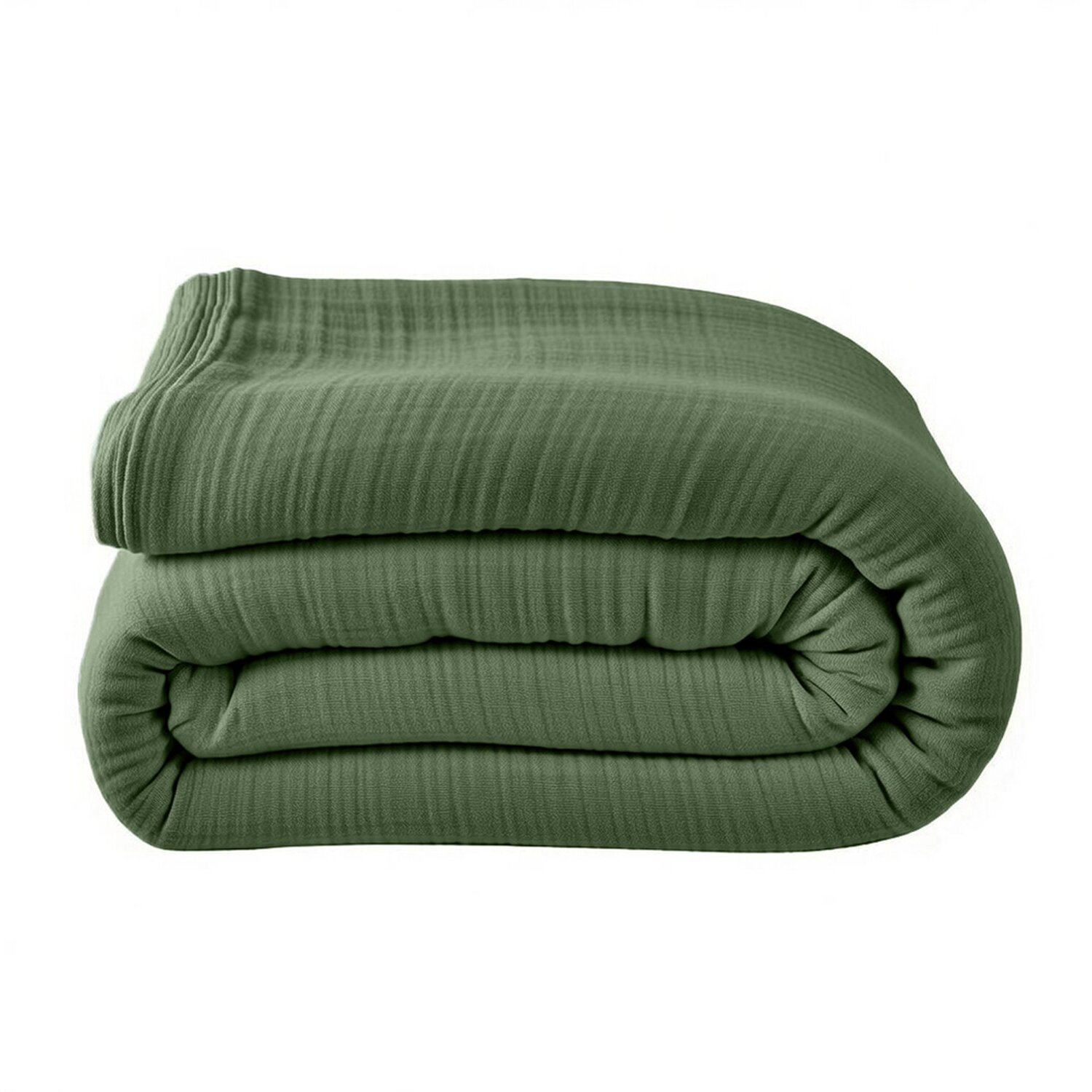 Drap housse gaze de coton lavé vert cèdre